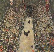 Gustav Klimt Garden Path with Chickens (mk20) oil painting reproduction